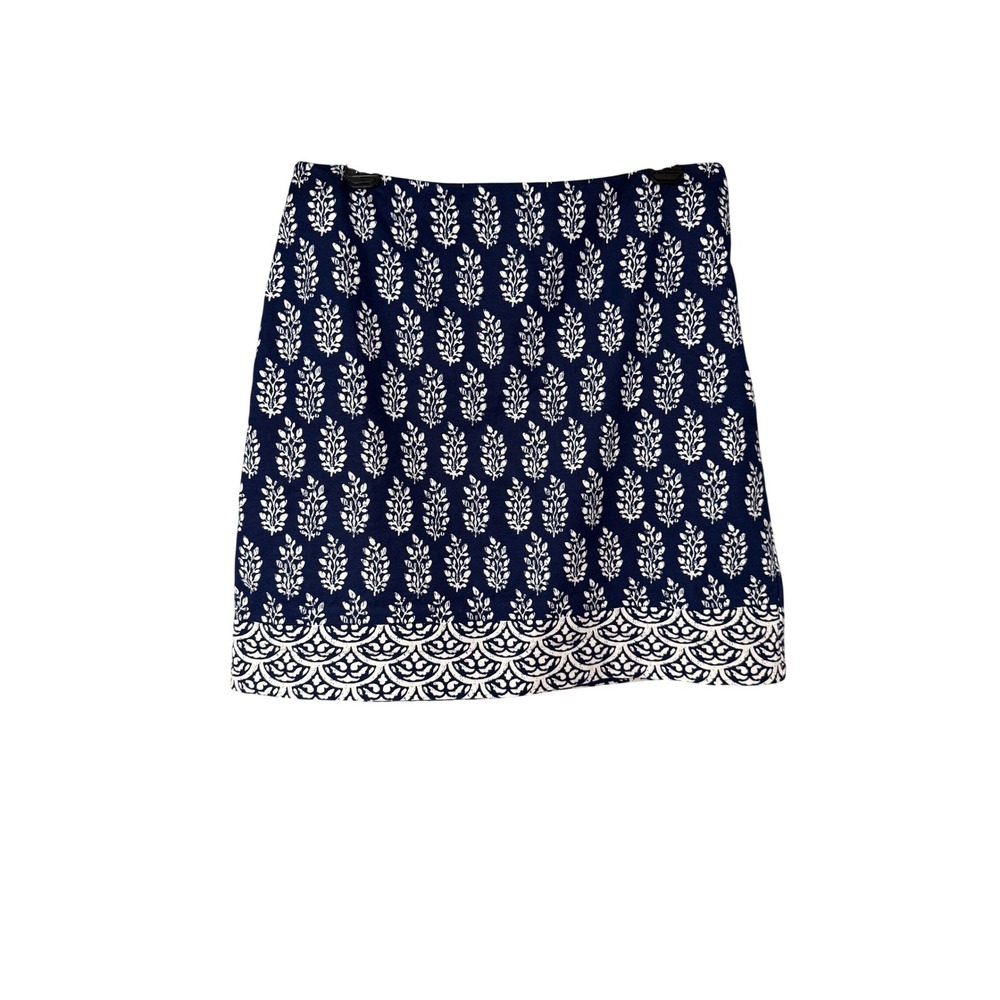 Talbots Navy Blue White Leaf Print A Line‎ Skirt Size 8